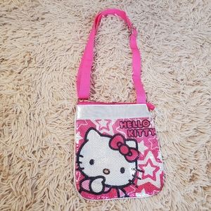 Hello Kitty Glitter Silver Pink Sequin Bow Star PURSE Sanrio Kids Girls Handbag